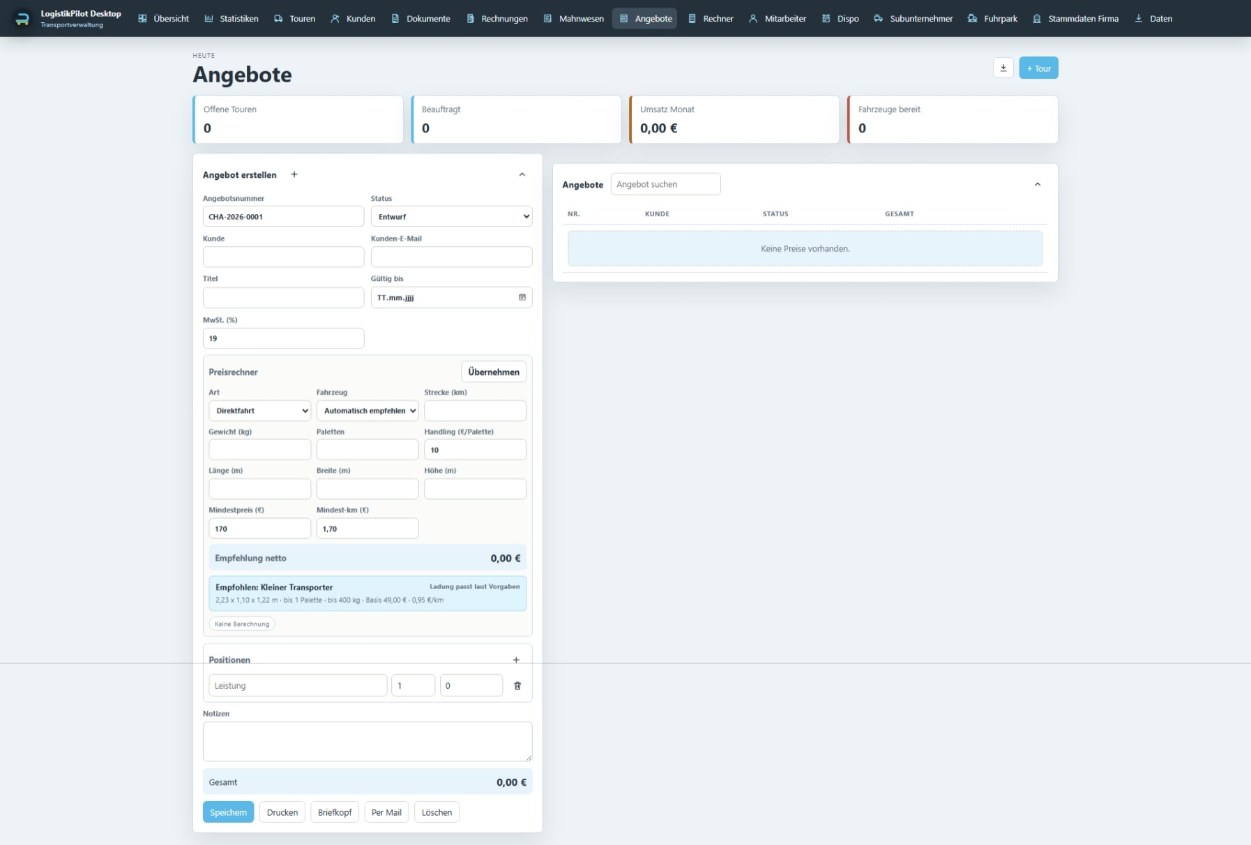 LogistikPilot Desktop Angebote und Preisrechner
